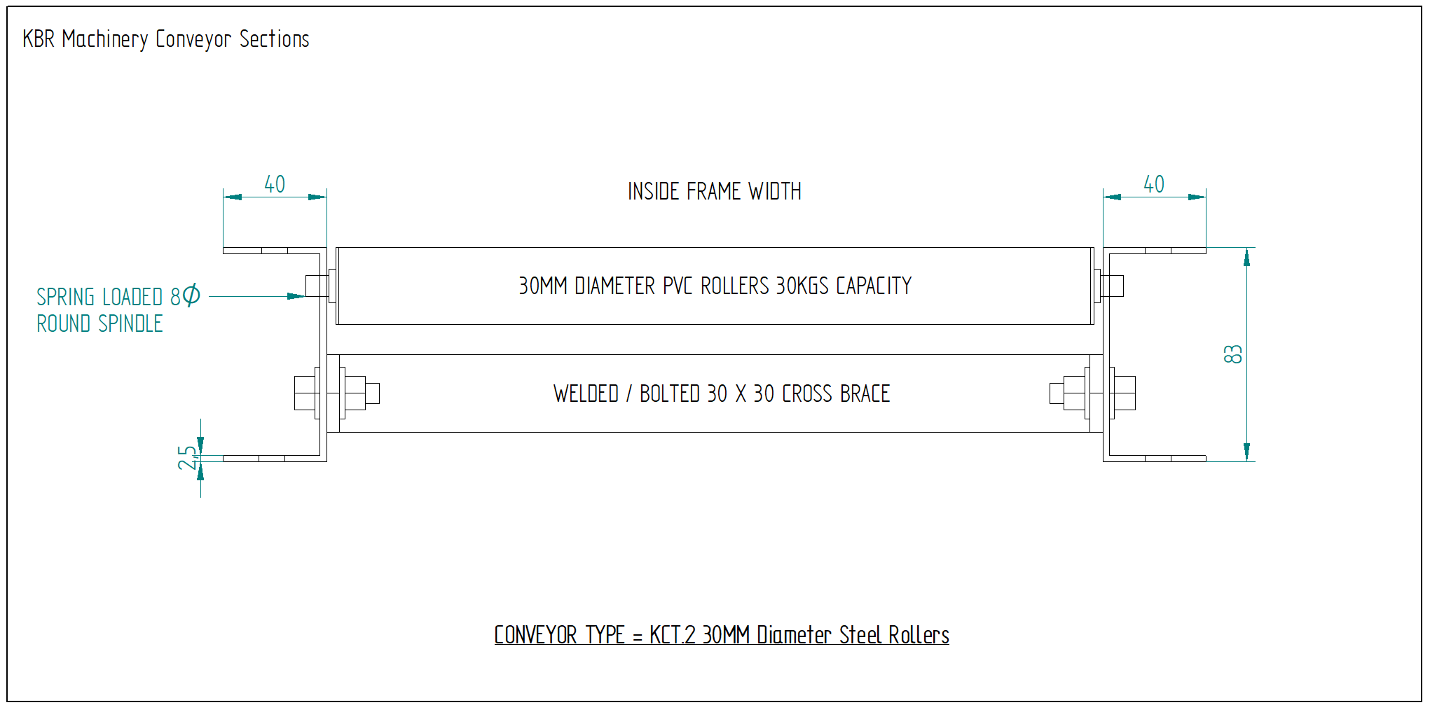 Roller Track - KCT 2 Steel Conveyor Rollers Drawing