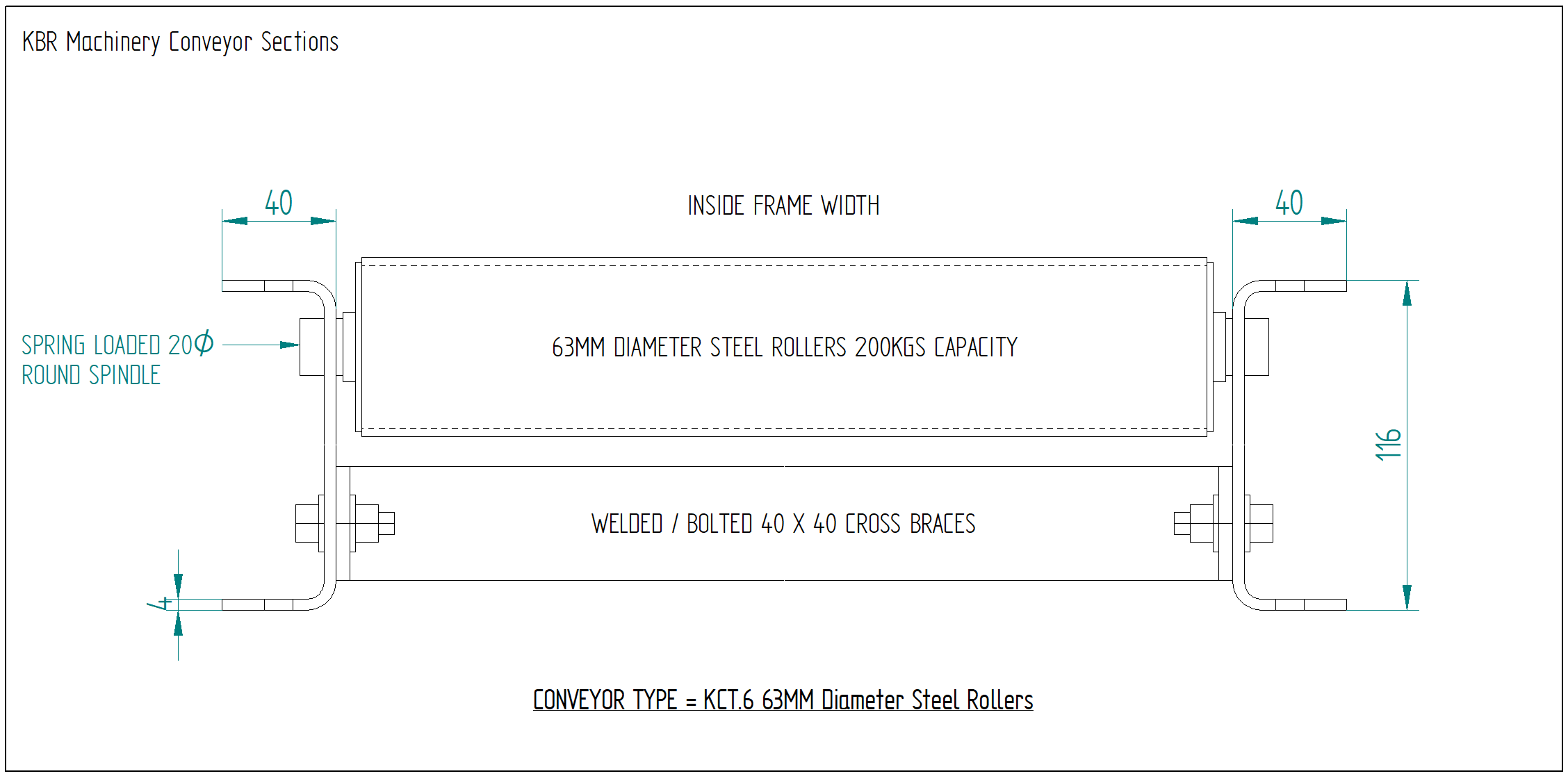 KCT 6 63mm Roller Conveyor Drawing