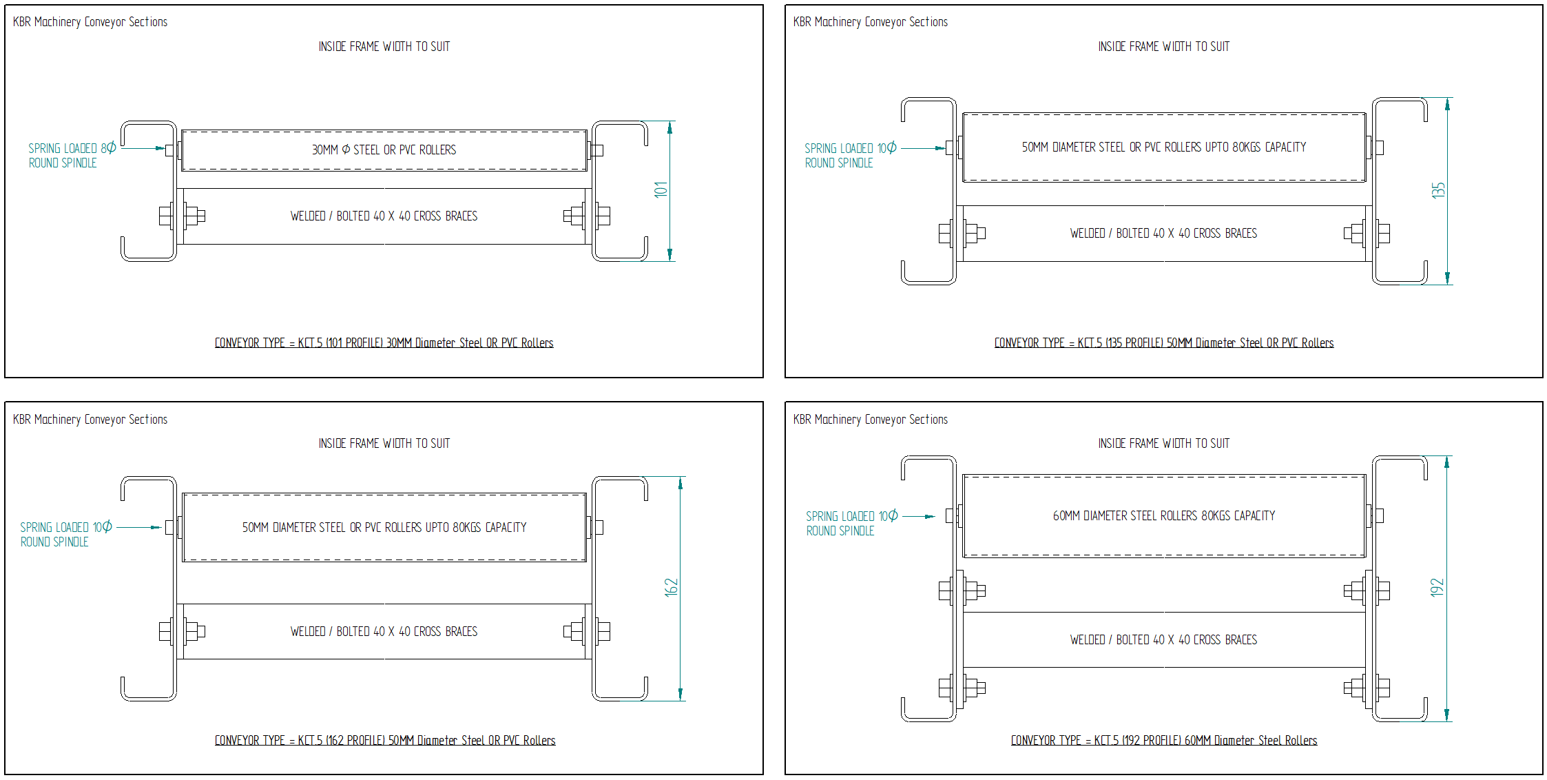 Steel Gravity Roller Conveyors Steel Painted 50mm diameter rollers Drawings